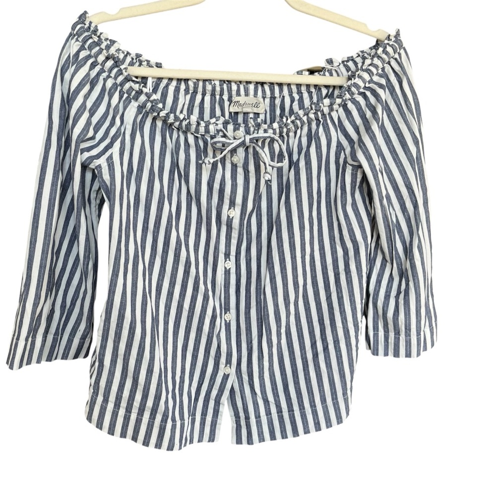 Madewell Navy and White Striped Blouse